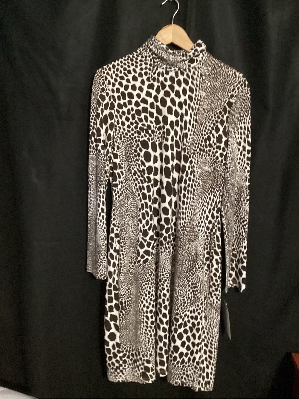 Joseph Ribkoff Black and White Long-Sleeve Animal-Print High-Neck Dress